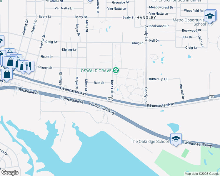 map of restaurants, bars, coffee shops, grocery stores, and more near 7225 Ruth Street in Fort Worth