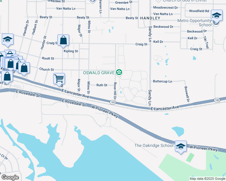 map of restaurants, bars, coffee shops, grocery stores, and more near 7225 Ruth Street in Fort Worth