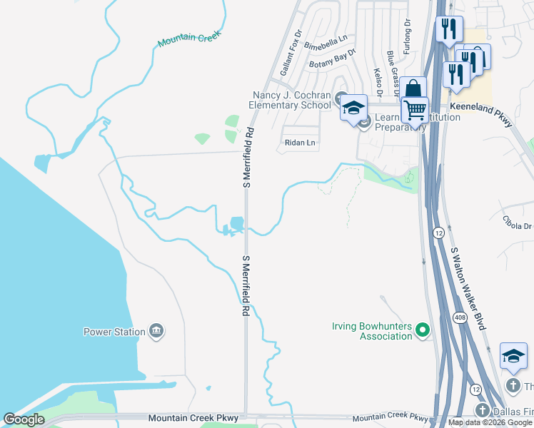map of restaurants, bars, coffee shops, grocery stores, and more near 6171 Sportsmans Parkway in Dallas