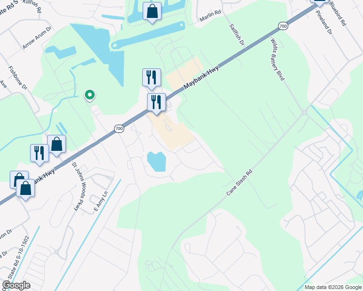 map of restaurants, bars, coffee shops, grocery stores, and more near 3006 Tugalo Street in Johns Island