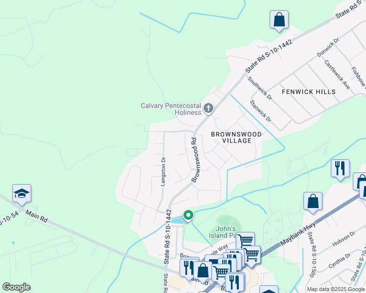 map of restaurants, bars, coffee shops, grocery stores, and more near 1504 Thoroughbred Boulevard in Johns Island