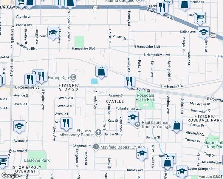 map of restaurants, bars, coffee shops, grocery stores, and more near 1401 Etta Street in Fort Worth