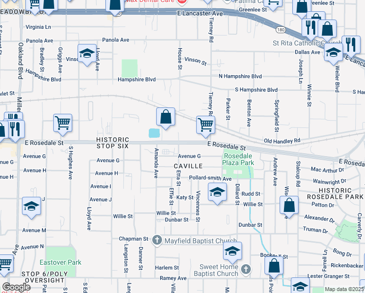 map of restaurants, bars, coffee shops, grocery stores, and more near 1401 Etta Street in Fort Worth