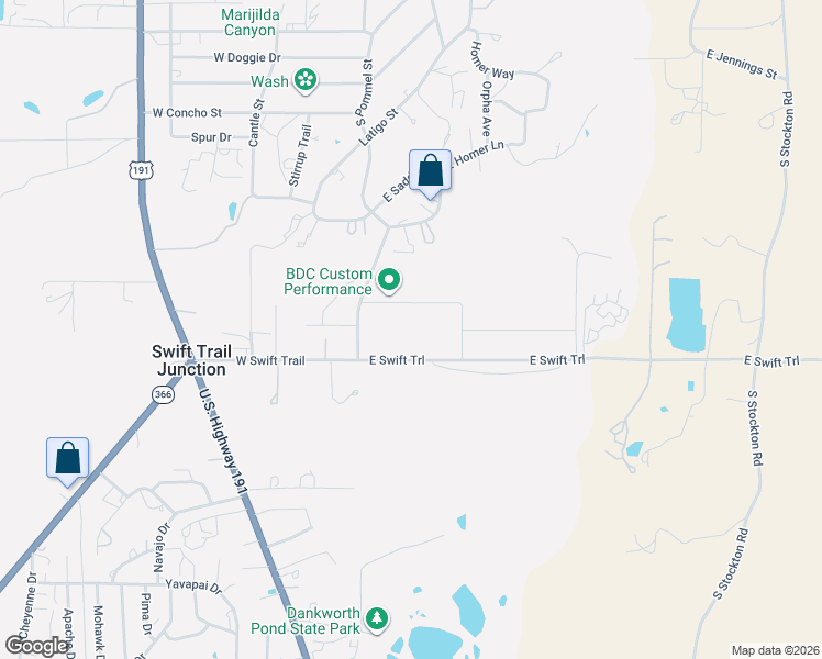 map of restaurants, bars, coffee shops, grocery stores, and more near Dakota Drive in Safford