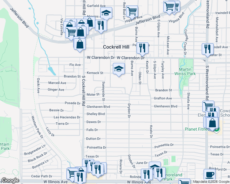 map of restaurants, bars, coffee shops, grocery stores, and more near 4021 Pampas Street in Dallas