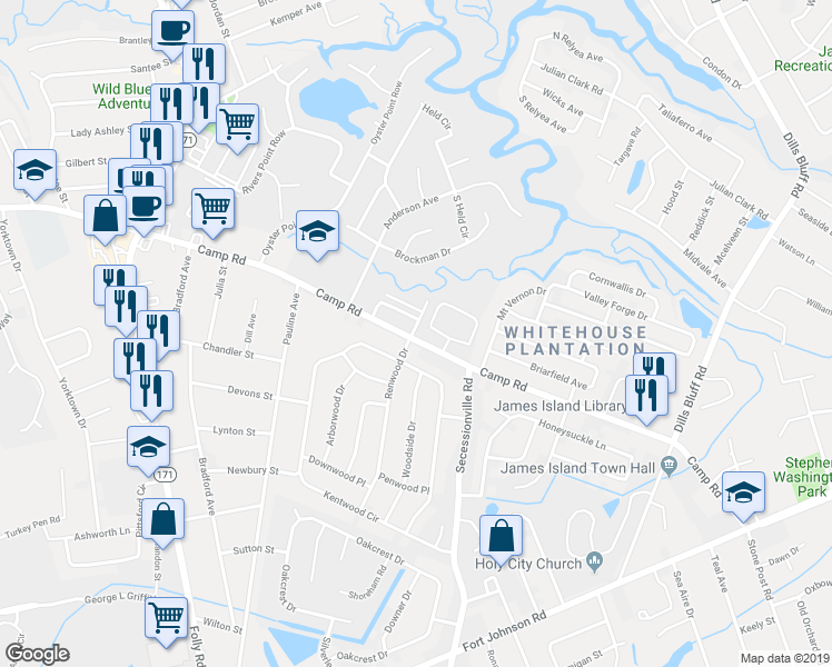 map of restaurants, bars, coffee shops, grocery stores, and more near 850 Sedge Court in Charleston