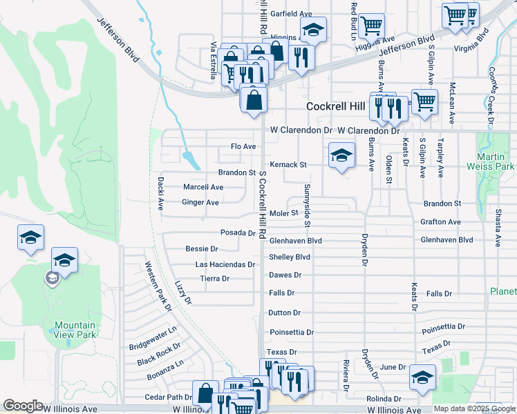 map of restaurants, bars, coffee shops, grocery stores, and more near 1304 South Cockrell Hill Road in Dallas