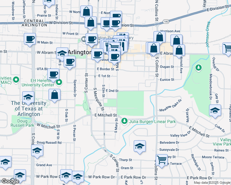 map of restaurants, bars, coffee shops, grocery stores, and more near 516 South Mary Street in Arlington