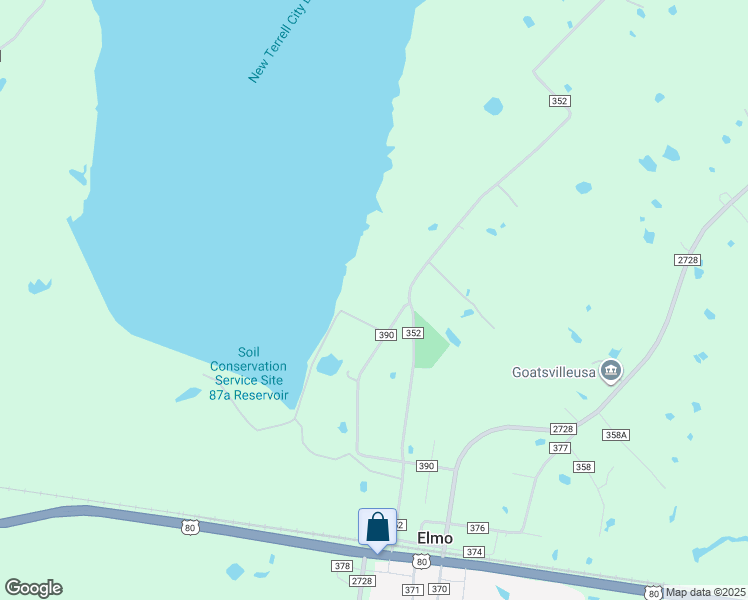 map of restaurants, bars, coffee shops, grocery stores, and more near 9701 County Road 390 in Terrell