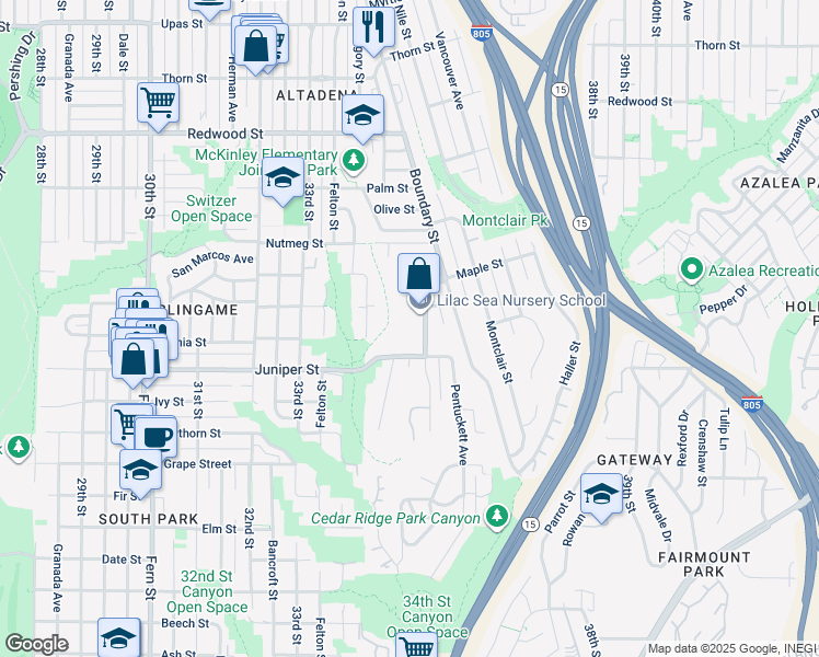 map of restaurants, bars, coffee shops, grocery stores, and more near 2437 Commonwealth Avenue in San Diego
