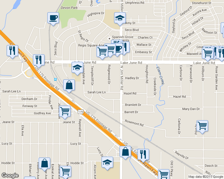 map of restaurants, bars, coffee shops, grocery stores, and more near 1127 Ridgewood Drive in Dallas