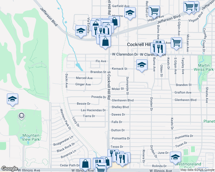 map of restaurants, bars, coffee shops, grocery stores, and more near 1304 South Cockrell Hill Road in Dallas