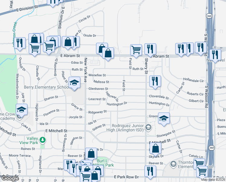 map of restaurants, bars, coffee shops, grocery stores, and more near 2005 Glenhaven Street in Arlington