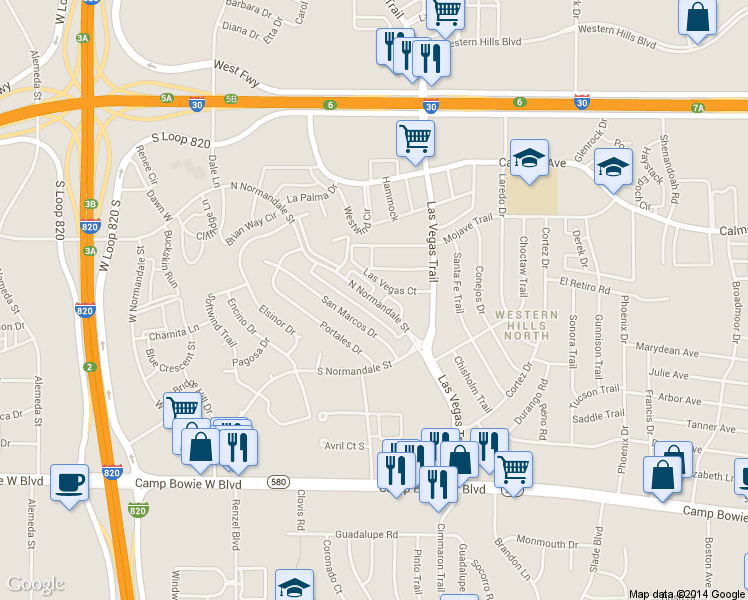 map of restaurants, bars, coffee shops, grocery stores, and more near 8685 Las Vegas Court in Fort Worth