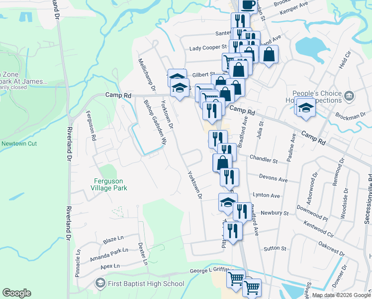 map of restaurants, bars, coffee shops, grocery stores, and more near 1779 North Mayflower Drive in Charleston