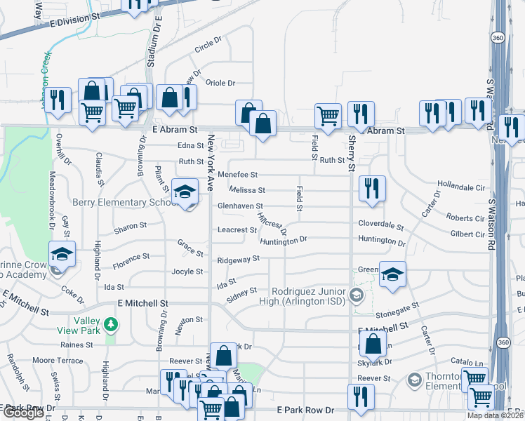 map of restaurants, bars, coffee shops, grocery stores, and more near 2005 Glenhaven Street in Arlington