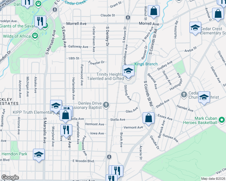 map of restaurants, bars, coffee shops, grocery stores, and more near 1334 Lynn Haven Avenue in Dallas