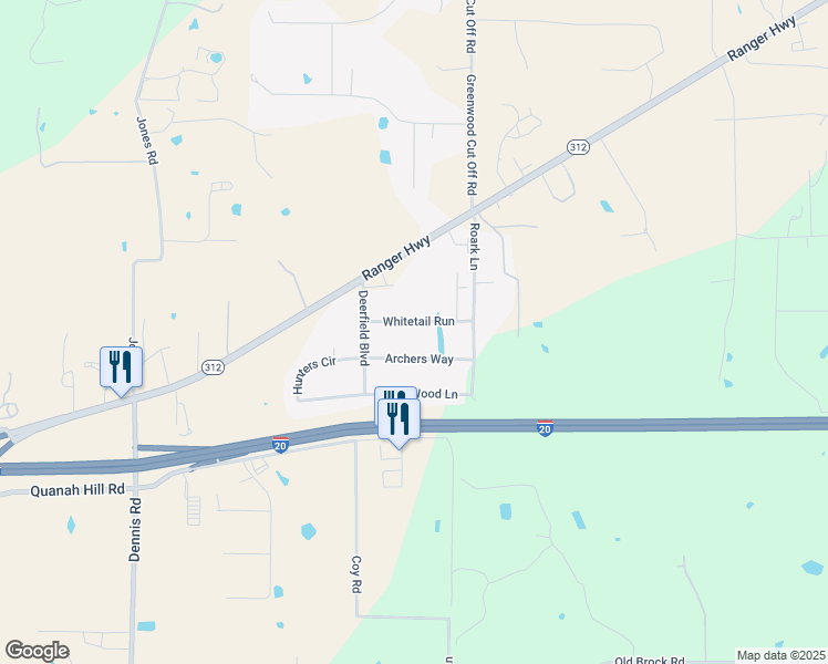 map of restaurants, bars, coffee shops, grocery stores, and more near 112 Whitetail Run in Weatherford