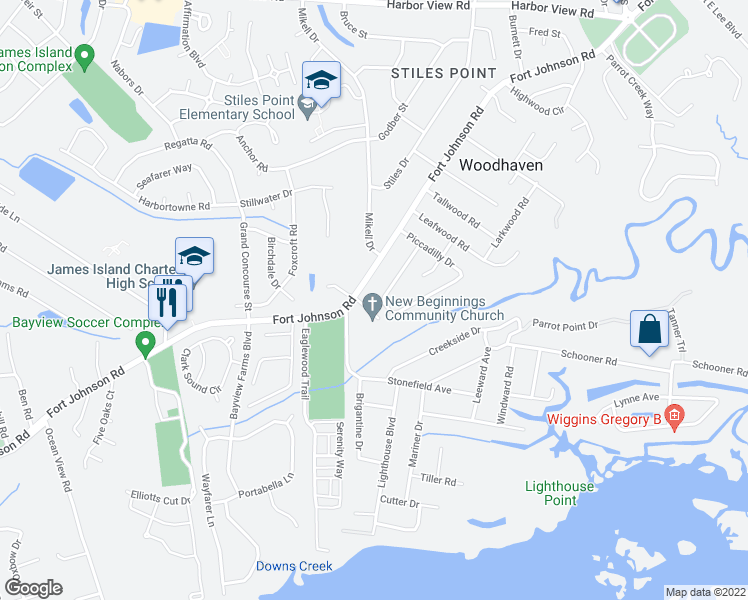 map of restaurants, bars, coffee shops, grocery stores, and more near 834 Piccadilly Circle in Charleston