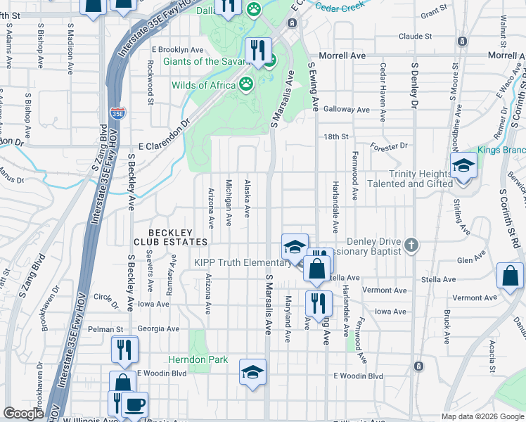 map of restaurants, bars, coffee shops, grocery stores, and more near in Dallas