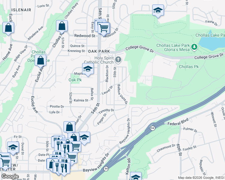 map of restaurants, bars, coffee shops, grocery stores, and more near 2440 55th Street in San Diego