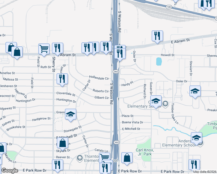 map of restaurants, bars, coffee shops, grocery stores, and more near 2509 Hardy Place in Arlington