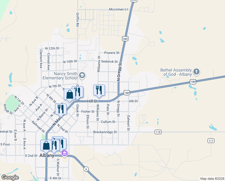 map of restaurants, bars, coffee shops, grocery stores, and more near 424 Greer Street in Albany
