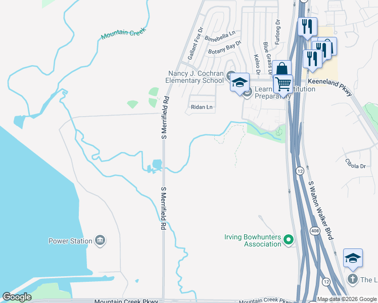 map of restaurants, bars, coffee shops, grocery stores, and more near 6000 Sportsmans Parkway in Dallas
