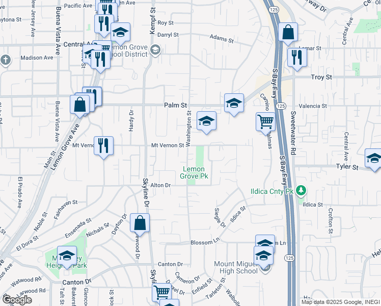 map of restaurants, bars, coffee shops, grocery stores, and more near 8235 Mount Vernon Street in Lemon Grove