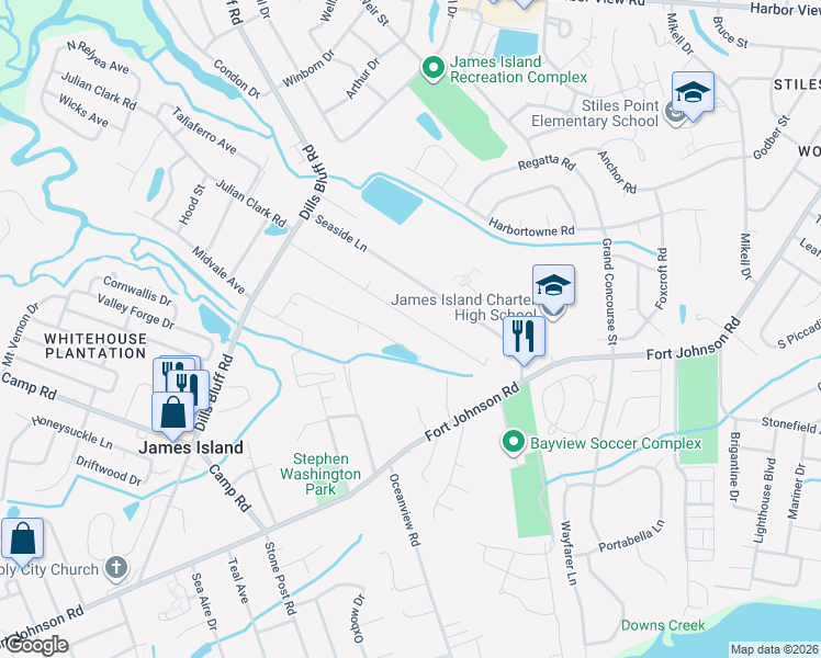 map of restaurants, bars, coffee shops, grocery stores, and more near 1071 Greenhill Road in Charleston