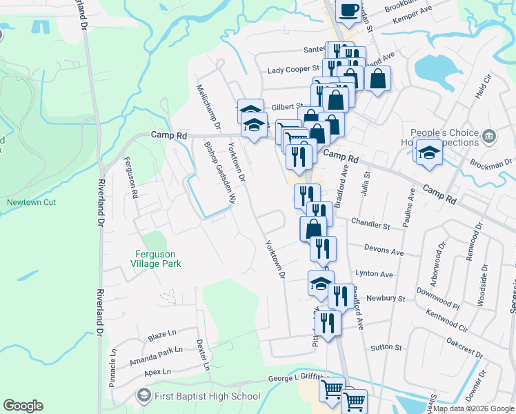 map of restaurants, bars, coffee shops, grocery stores, and more near 968 Yorktown Drive in Charleston