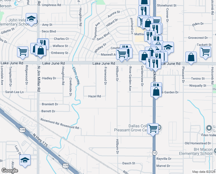 map of restaurants, bars, coffee shops, grocery stores, and more near 1140 Franwood Drive in Dallas