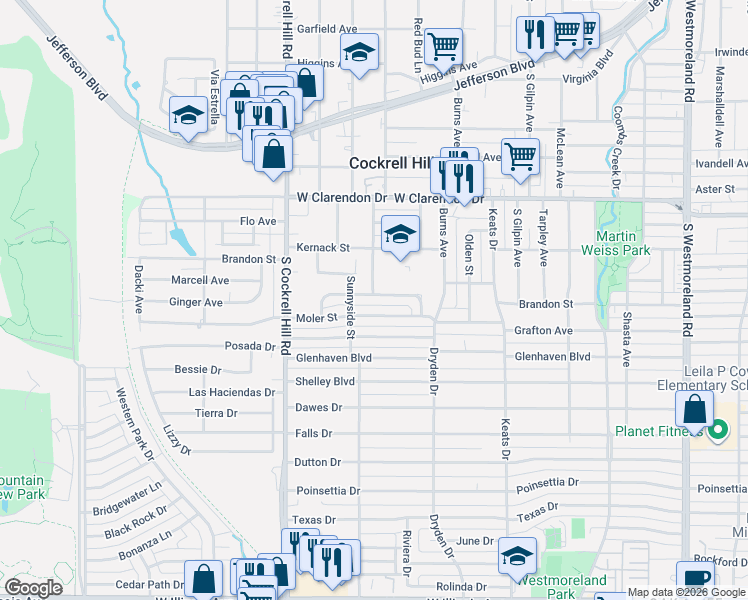 map of restaurants, bars, coffee shops, grocery stores, and more near 4102 Pampas Street in Dallas