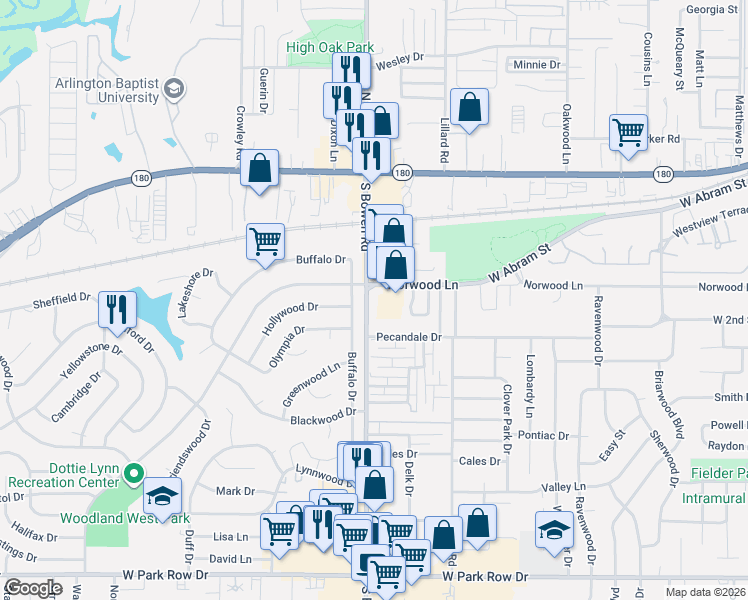 map of restaurants, bars, coffee shops, grocery stores, and more near 509 South Bowen Road in Arlington