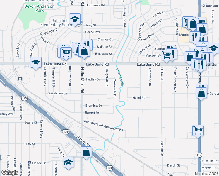 map of restaurants, bars, coffee shops, grocery stores, and more near 1136 Houghton Road in Dallas