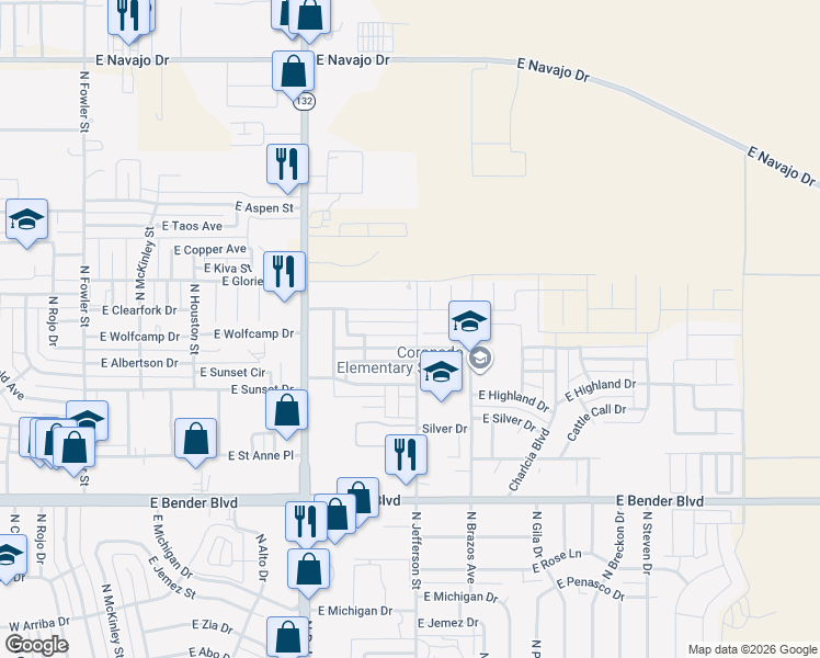 map of restaurants, bars, coffee shops, grocery stores, and more near 1024 East Gold Avenue in Hobbs
