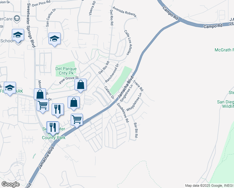map of restaurants, bars, coffee shops, grocery stores, and more near in Spring Valley