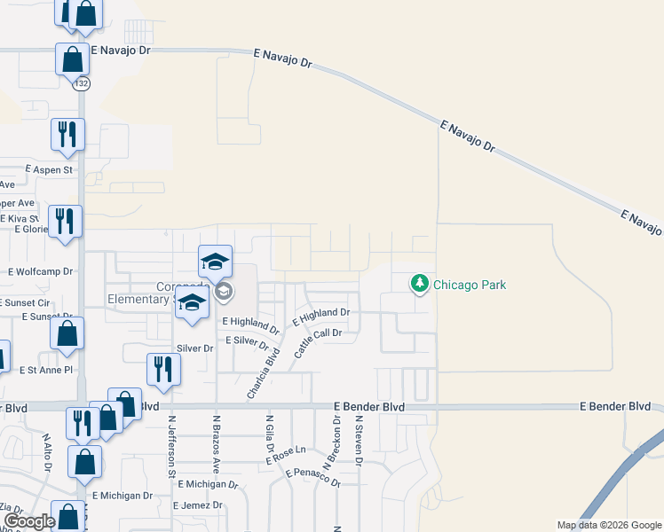 map of restaurants, bars, coffee shops, grocery stores, and more near 1714 East Albertson Drive in Hobbs