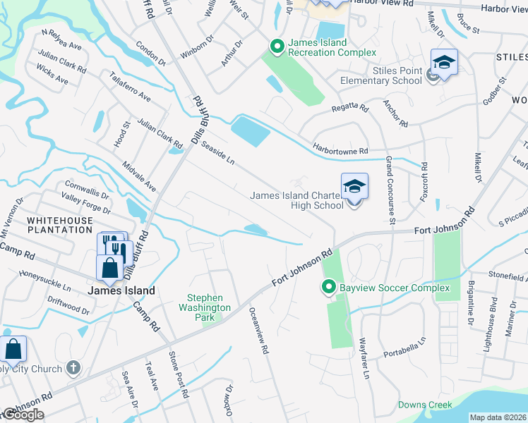 map of restaurants, bars, coffee shops, grocery stores, and more near 1071 Greenhill Road in Charleston