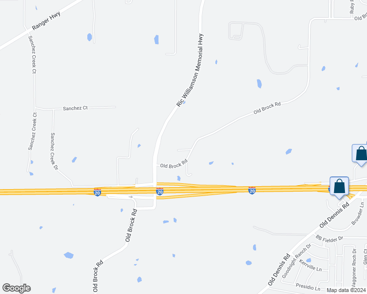 map of restaurants, bars, coffee shops, grocery stores, and more near 106 Brock Hill Lane in Weatherford
