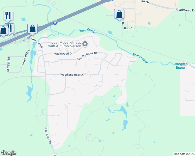 map of restaurants, bars, coffee shops, grocery stores, and more near 2014 Woodland Hills Lane in Weatherford