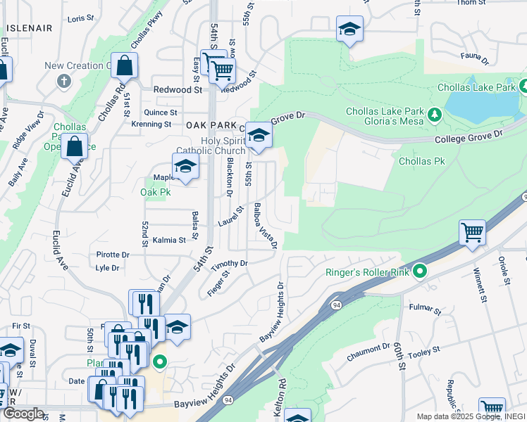 map of restaurants, bars, coffee shops, grocery stores, and more near 2451 F Street in San Diego
