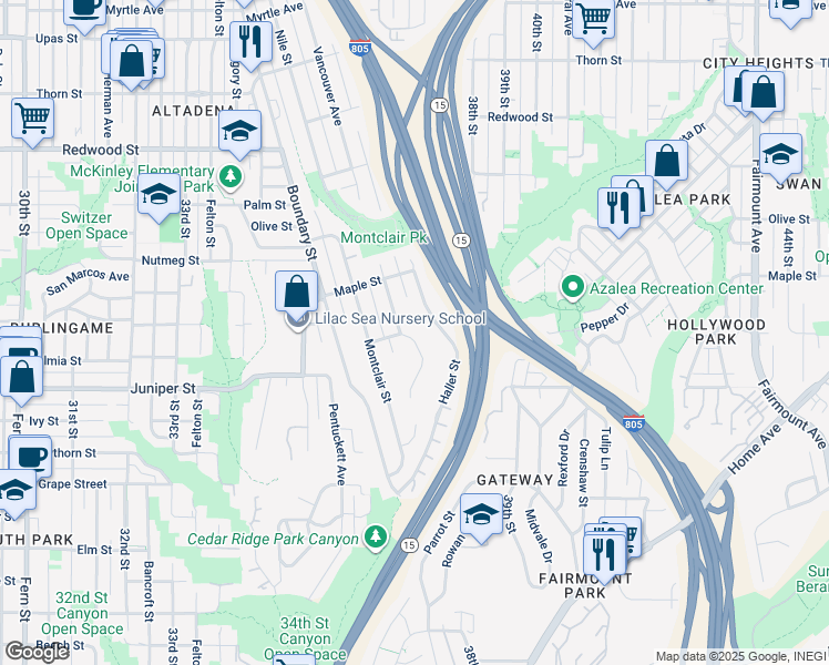 map of restaurants, bars, coffee shops, grocery stores, and more near 2377 Vancouver Avenue in San Diego