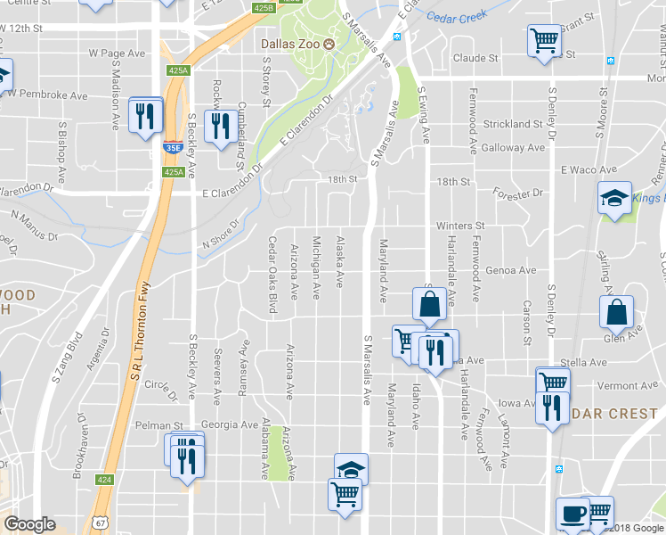 map of restaurants, bars, coffee shops, grocery stores, and more near 1347 Alaska Avenue in Dallas