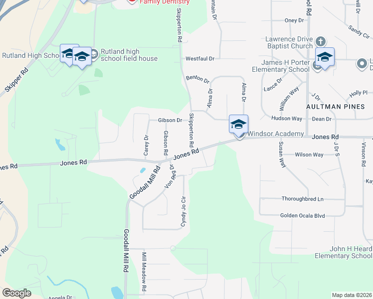 map of restaurants, bars, coffee shops, grocery stores, and more near 4205 Jones Road in Macon