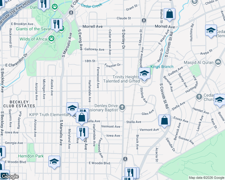 map of restaurants, bars, coffee shops, grocery stores, and more near 1347 Carson St in Dallas