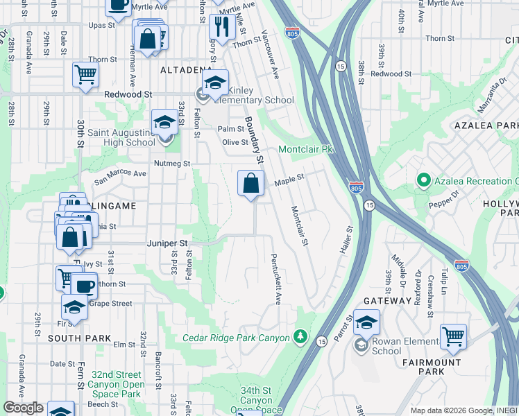 map of restaurants, bars, coffee shops, grocery stores, and more near 2437 Commonwealth Avenue in San Diego
