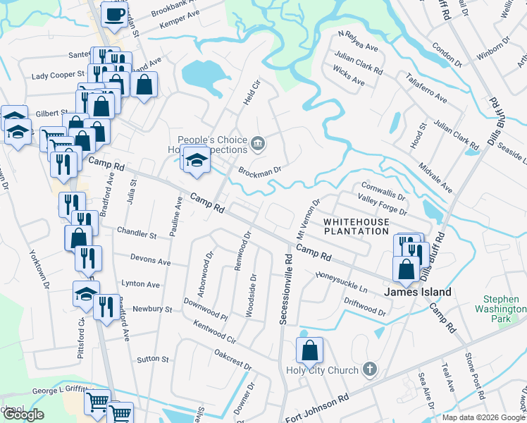 map of restaurants, bars, coffee shops, grocery stores, and more near 874 Sedge Court in Charleston