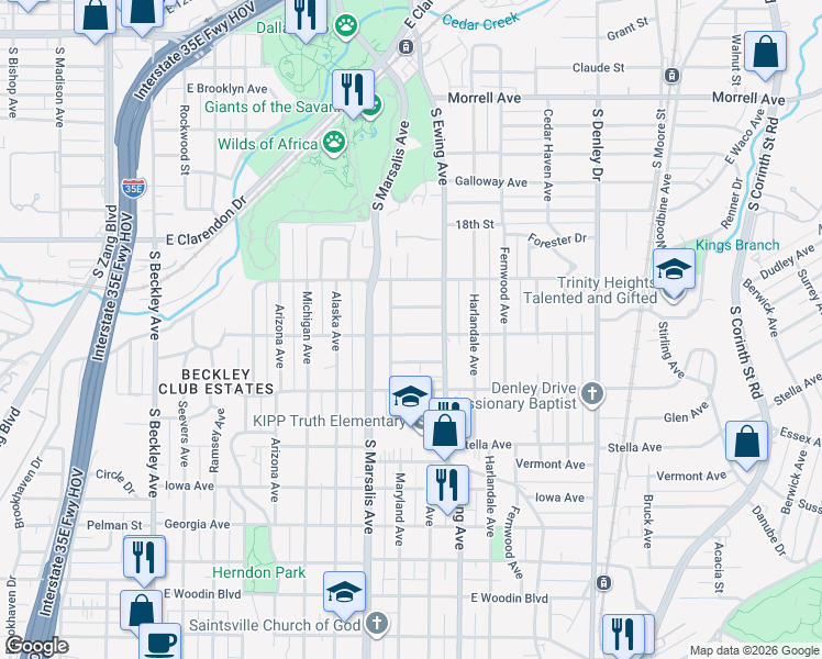 map of restaurants, bars, coffee shops, grocery stores, and more near 719 Genoa Avenue in Dallas