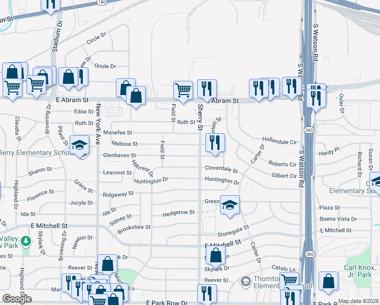 map of restaurants, bars, coffee shops, grocery stores, and more near 2121 Glenhaven Street in Arlington